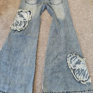 Current Mood Sky Blue Flare Jeans Butterfly